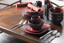 Red Soho Square 16-Piece Dinnerware Set -Cuisinart Store 320018874 7 1