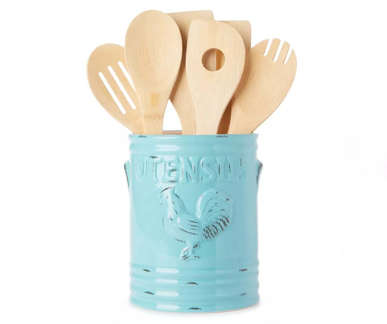 7" Teal Rooster Utensil Crock 2 7" Teal Rooster Utensil Crock - Image 2