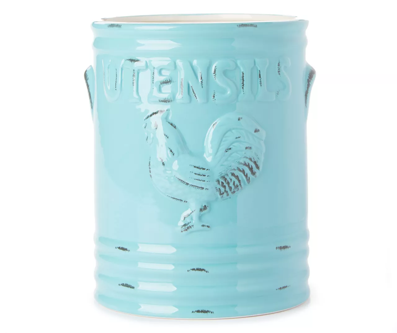 7" Teal Rooster Utensil Crock 1 7" Teal Rooster Utensil Crock