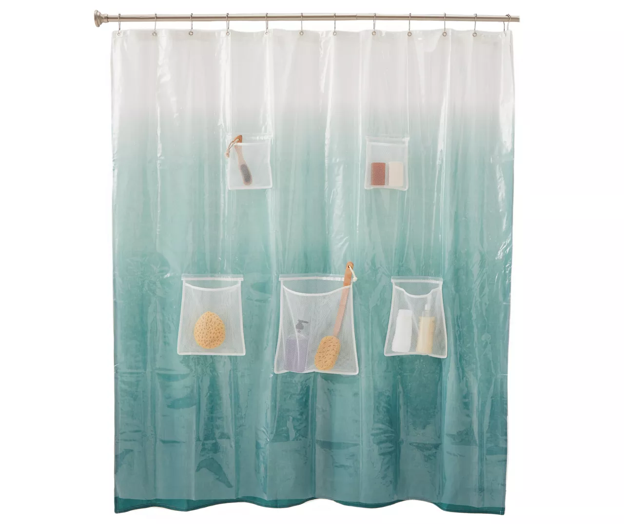 Clear PEVA Shower Curtain Liner With Mesh Pockets 1 Clear PEVA Shower Curtain Liner With Mesh Pockets