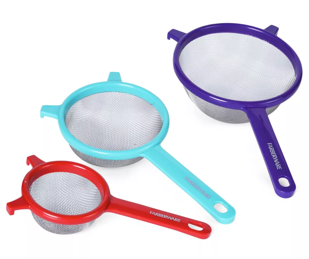 Set Of Strainers, Red, Aqua And Purple, 3-Piece 1 Set Of Strainers, Red, Aqua And Purple, 3-Piece