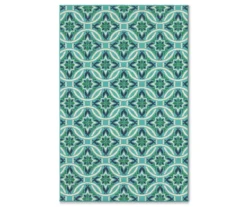 Halsey Blue & Green Outdoor Area Rug, (5'3" X 7'6")