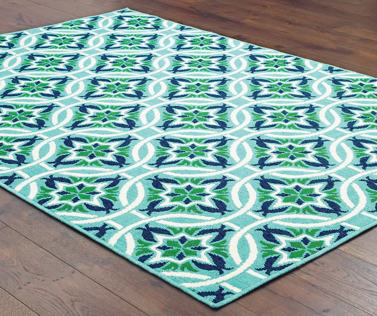 Halsey Blue & Green Outdoor Area Rug, (5'3" X 7'6") 4 Halsey Blue & Green Outdoor Area Rug, (5'3" X 7'6") - Image 4