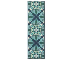Capri Blue & Green Indoor/Outdoor Runner, (2'3" X 7'6")
