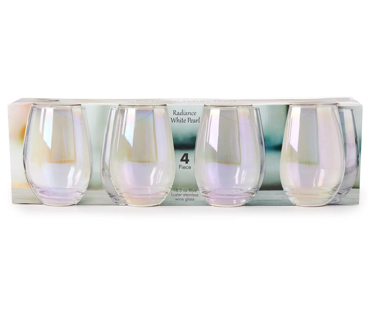 Radiance White Pearl 4-Piece Blue Luster Stemless Wine Glass Set 1 Radiance White Pearl 4-Piece Blue Luster Stemless Wine Glass Set