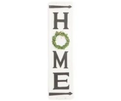 "Home" Wreath Whitewash Long Wall Plaque