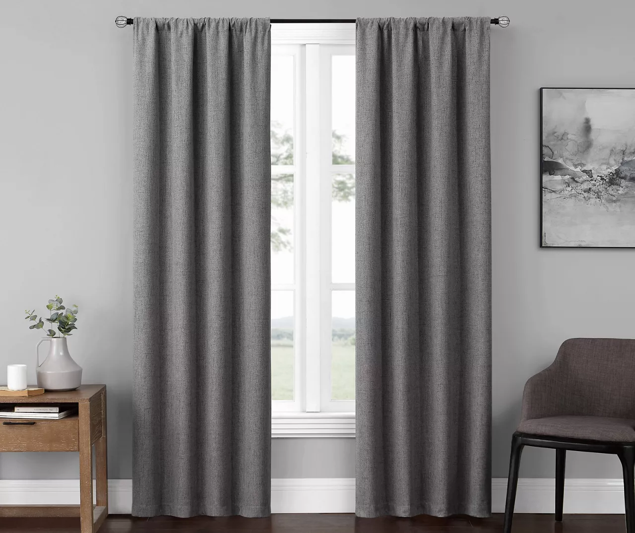 Anya Gray Blackout Rod Pocket Curtain Panel Pair, (84") 1 Anya Gray Blackout Rod Pocket Curtain Panel Pair, (84")