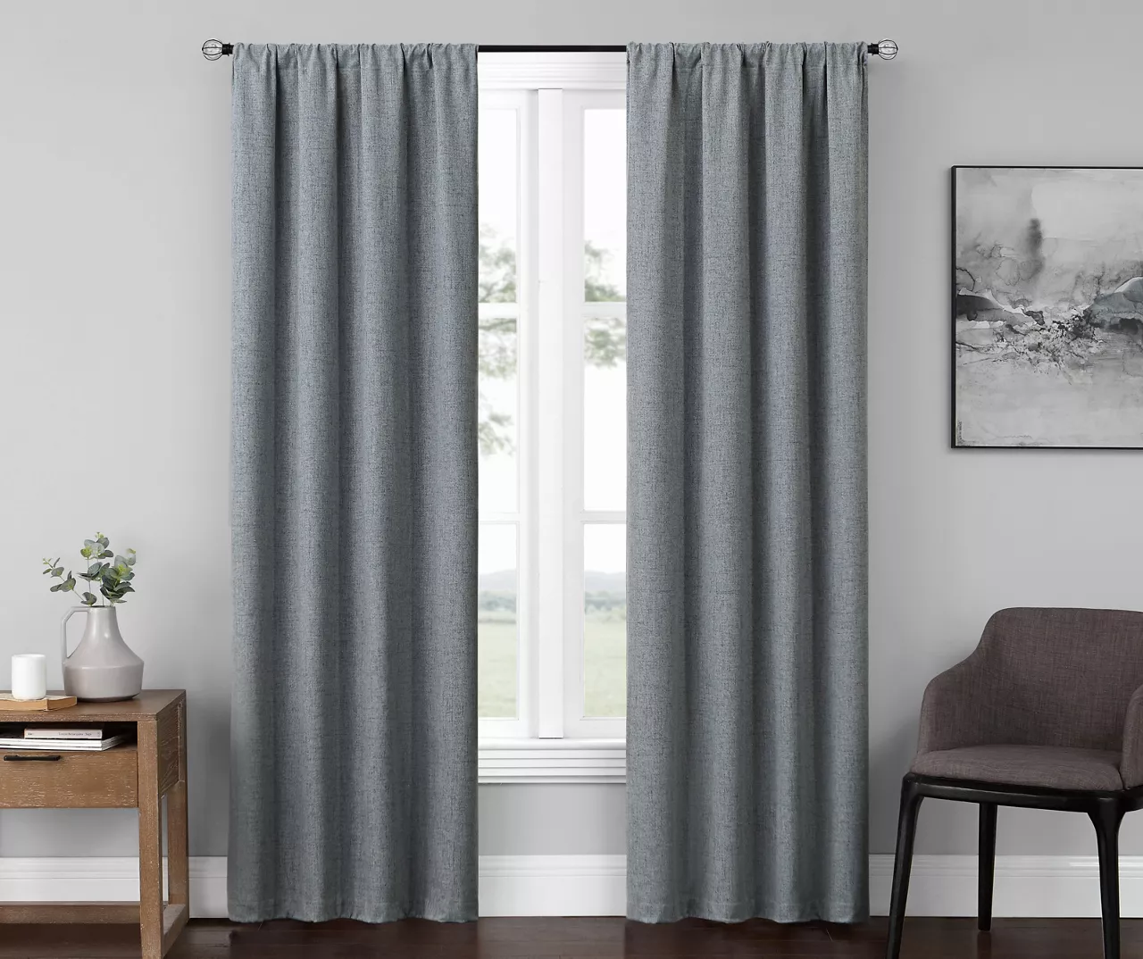 Anya Navy Blackout Rod Pocket Curtain Panel Pair, (84") 1 Anya Navy Blackout Rod Pocket Curtain Panel Pair, (84")