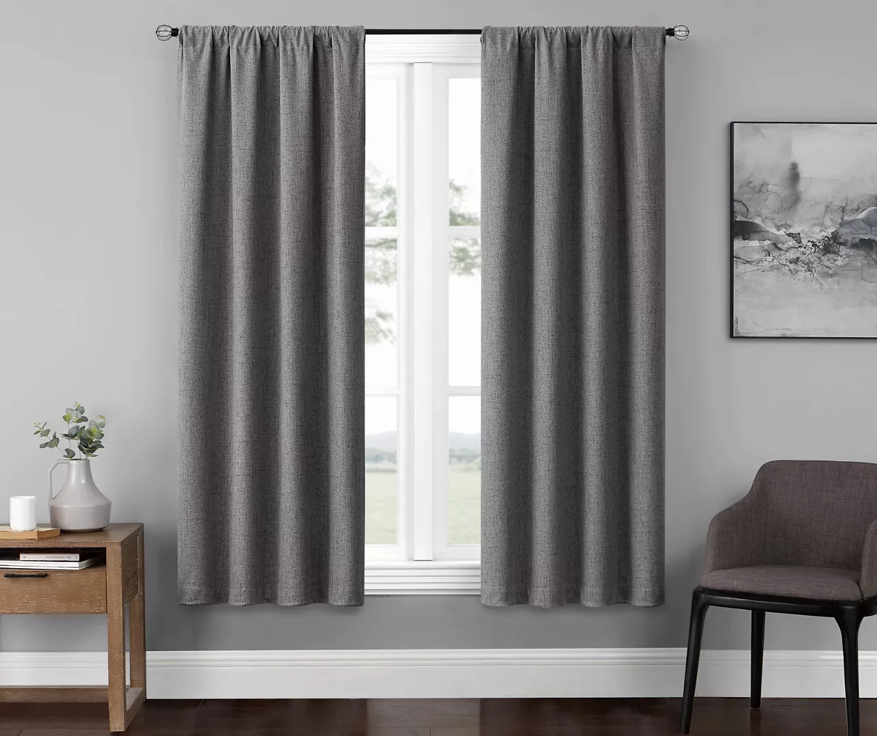 Anya Gray Blackout Rod Pocket Curtain Panel Pair, (63") 1 Anya Gray Blackout Rod Pocket Curtain Panel Pair, (63")