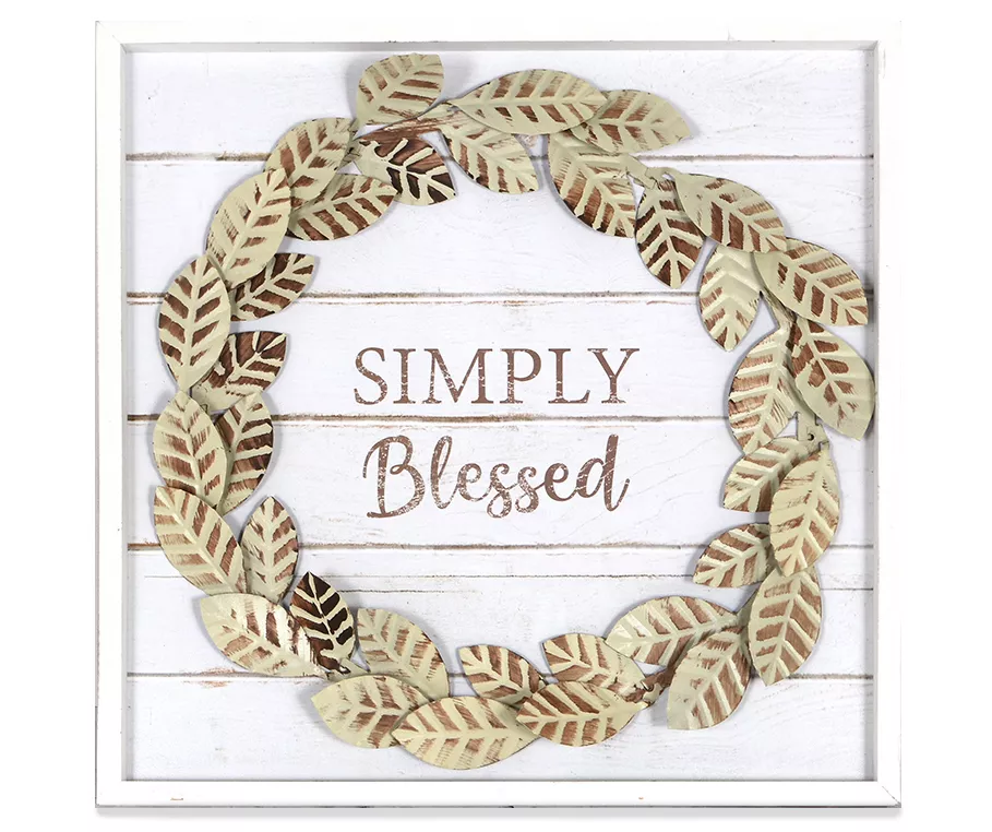 "Simply Blessed" Metal Wreath Shiplap Plaque 1 "Simply Blessed" Metal Wreath Shiplap Plaque