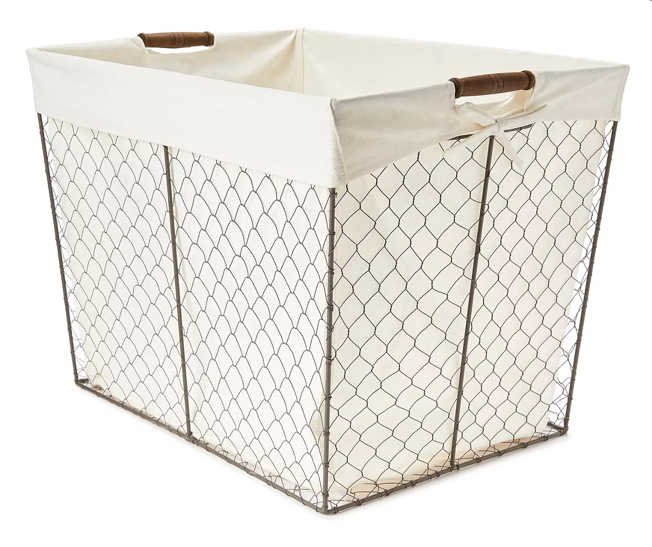 Chicken Wire Floor Bin With Linen Liner 1 Chicken Wire Floor Bin With Linen Liner