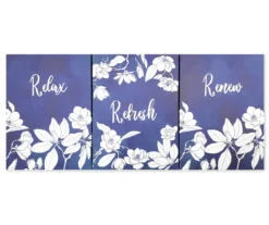 "Relax Refresh Renew" Blue Floral 3-Piece Canvas Set