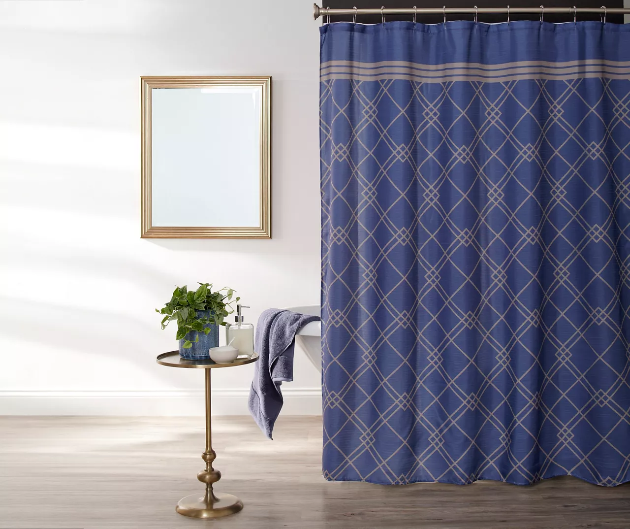 Denim Blue Geometric Fabric Shower Curtain 1 Denim Blue Geometric Fabric Shower Curtain