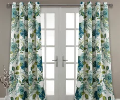 Floral Paisley Blue & Green Room-Darkening Grommet Curtain Panel Pair, (84")