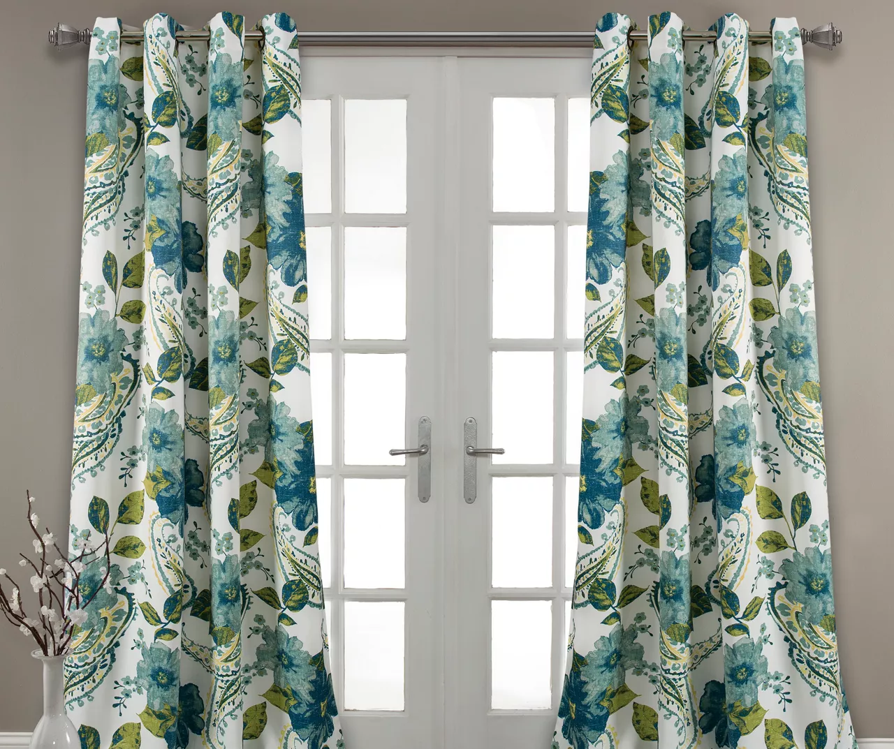 Floral Paisley Blue & Green Room-Darkening Grommet Curtain Panel Pair, (84") 1 Floral Paisley Blue & Green Room-Darkening Grommet Curtain Panel Pair, (84")