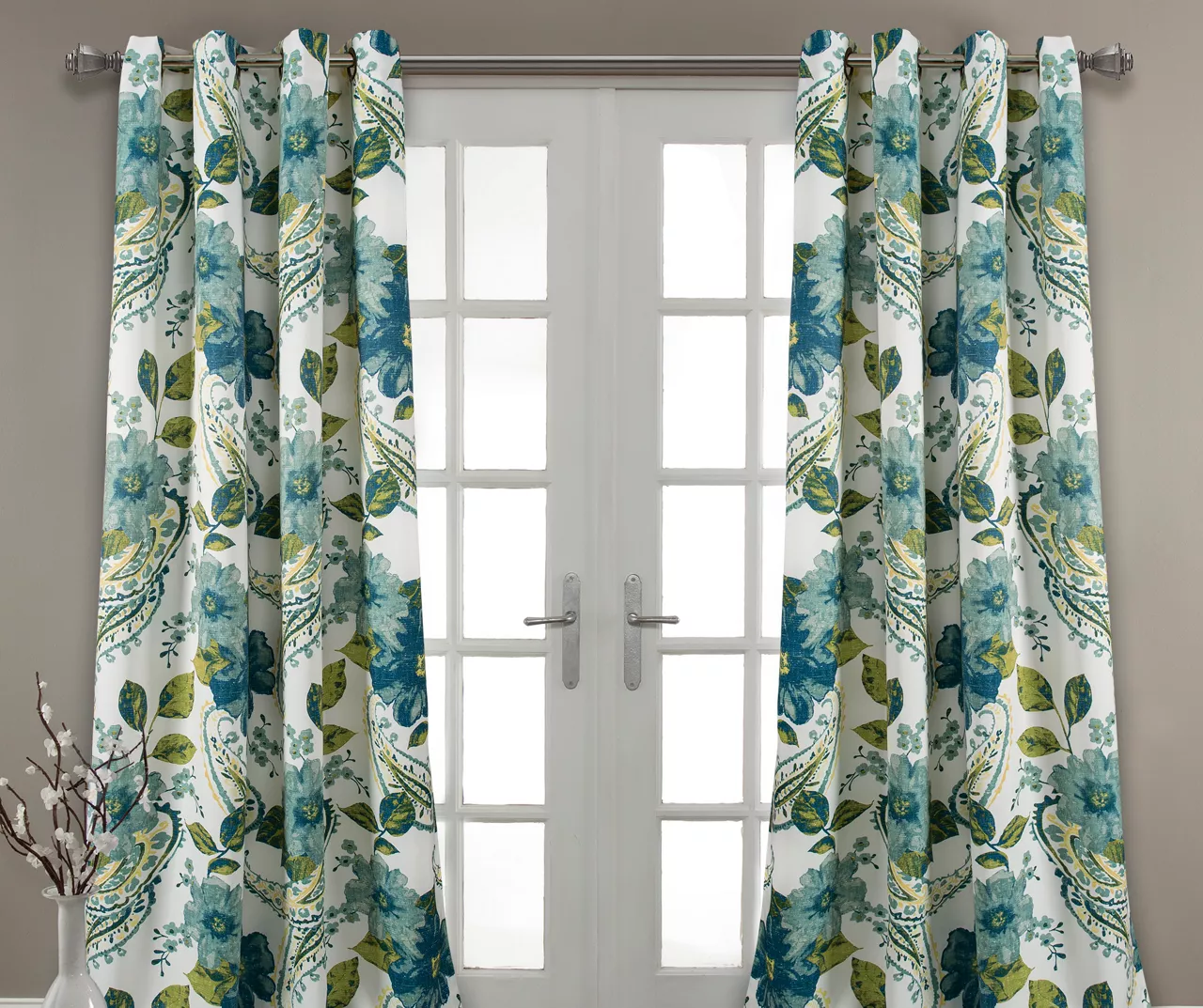 Floral Paisley Blue & Green Room-Darkening Grommet Curtain Panel Pair, (108") 1 Floral Paisley Blue & Green Room-Darkening Grommet Curtain Panel Pair, (108")