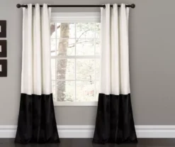 Prima Velvet Color Block White & Black Room-Darkening Grommet Curtain Panel Pair, (84")