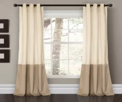 Prima Velvet Color Block Room-Darkening Grommet Curtain Panel Pair, (84")