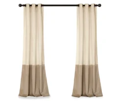 Prima Velvet Color Block Ivory & Taupe Room-Darkening Grommet Curtain Panel Pair, (84") -Cuisinart Store 810468151 6 1