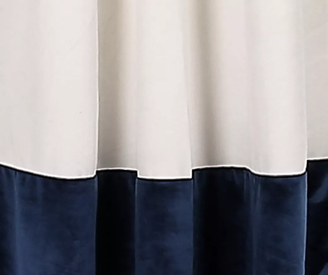 Prima Velvet Color Block White & Navy Room-Darkening Grommet Curtain Panel Pair, (84") 3 Prima Velvet Color Block White & Navy Room-Darkening Grommet Curtain Panel Pair, (84") - Image 3