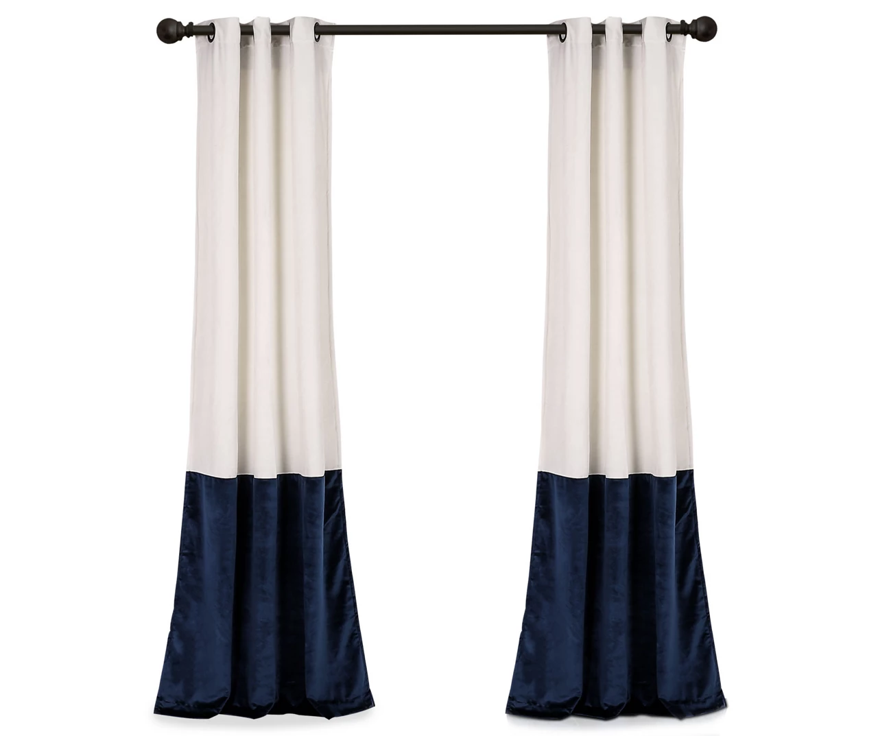 Prima Velvet Color Block White & Navy Room-Darkening Grommet Curtain Panel Pair, (84") 7 Prima Velvet Color Block White & Navy Room-Darkening Grommet Curtain Panel Pair, (84") - Image 7