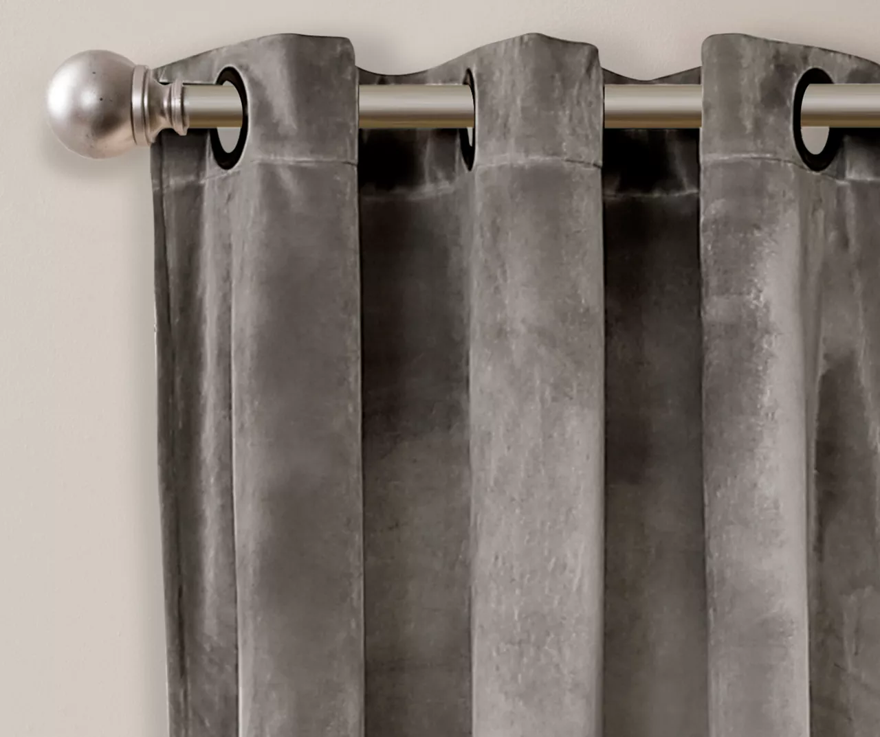 Prima Velvet Gray Room-Darkening Grommet Curtain Panel Pair, (84") 2 Prima Velvet Gray Room-Darkening Grommet Curtain Panel Pair, (84") - Image 2