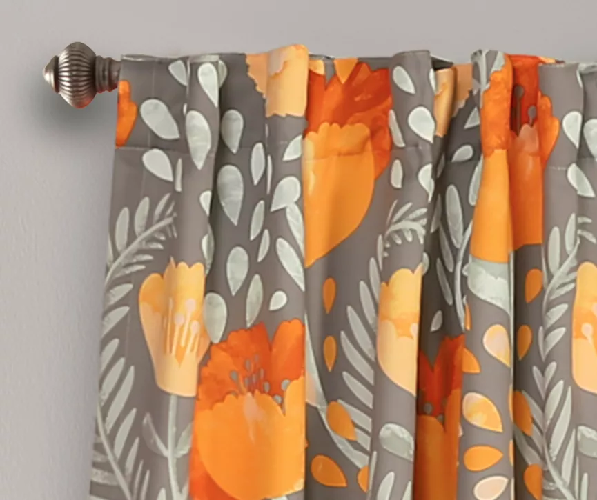 Poppy Garden Yellow & Gray Room-Darkening Back Tab Curtain Panel Pair, (84") 2 Poppy Garden Yellow & Gray Room-Darkening Back Tab Curtain Panel Pair, (84") - Image 2