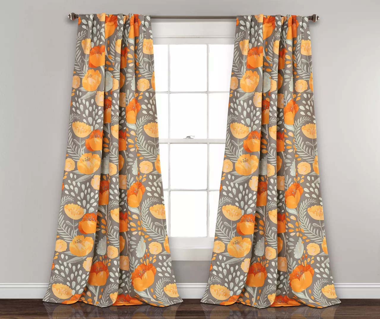 Poppy Garden Yellow & Gray Room-Darkening Back Tab Curtain Panel Pair, (84") 1 Poppy Garden Yellow & Gray Room-Darkening Back Tab Curtain Panel Pair, (84")