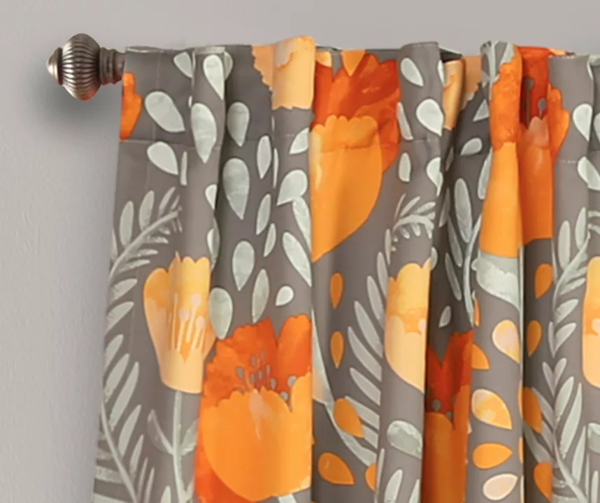 Poppy Garden Yellow & Gray Room-Darkening Back Tab Curtain Panel Pair, (108") 2 Poppy Garden Yellow & Gray Room-Darkening Back Tab Curtain Panel Pair, (108") - Image 2