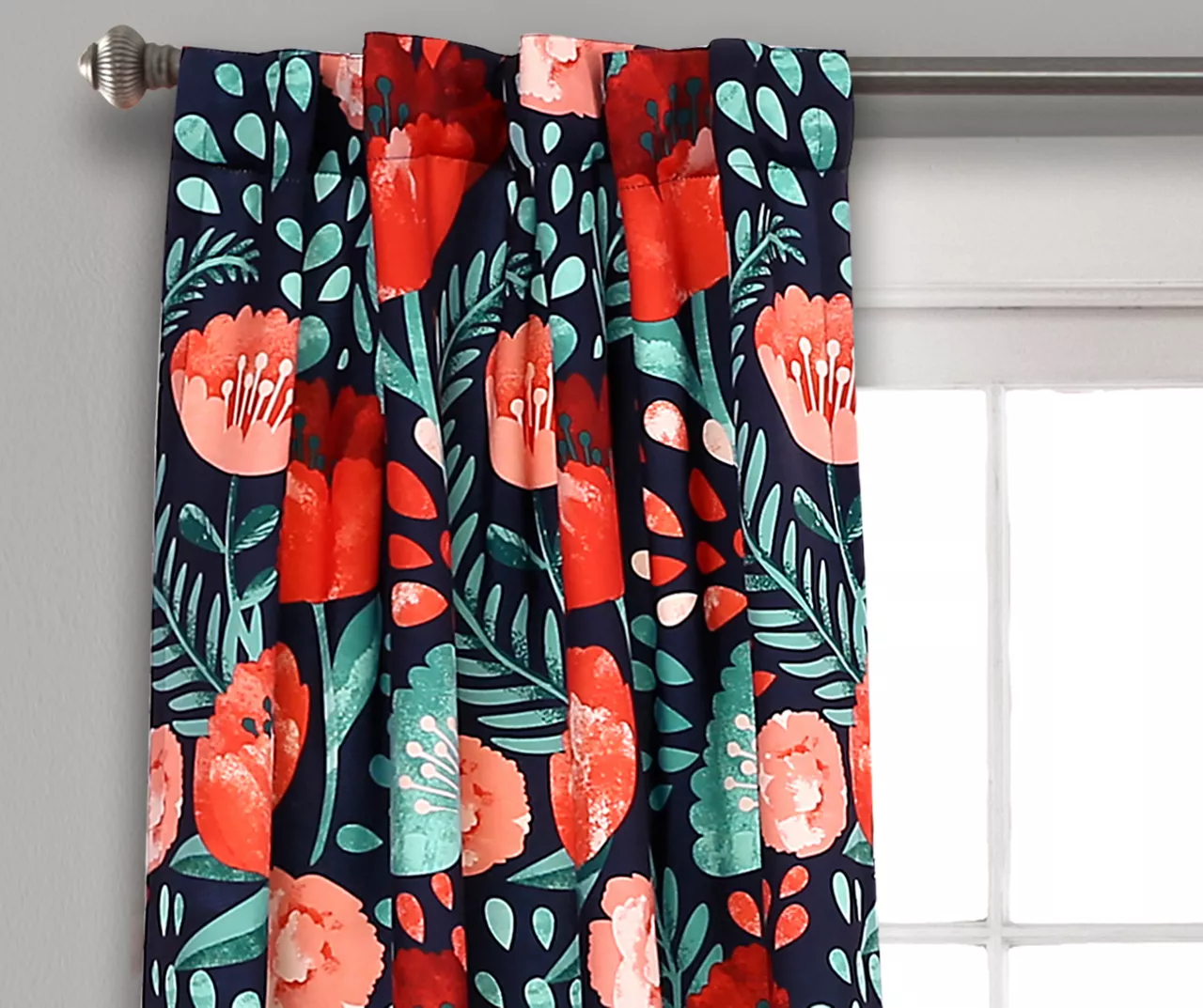 Poppy Garden Navy & Red Room-Darkening Back Tab Curtain Panel Pair, (84") 2 Poppy Garden Navy & Red Room-Darkening Back Tab Curtain Panel Pair, (84") - Image 2