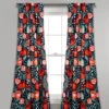 Poppy Garden Navy & Red Room-Darkening Back Tab Curtain Panel Pair, (84")