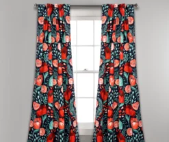 Poppy Garden Navy & Red Room-Darkening Back Tab Curtain Panel Pair, (84")