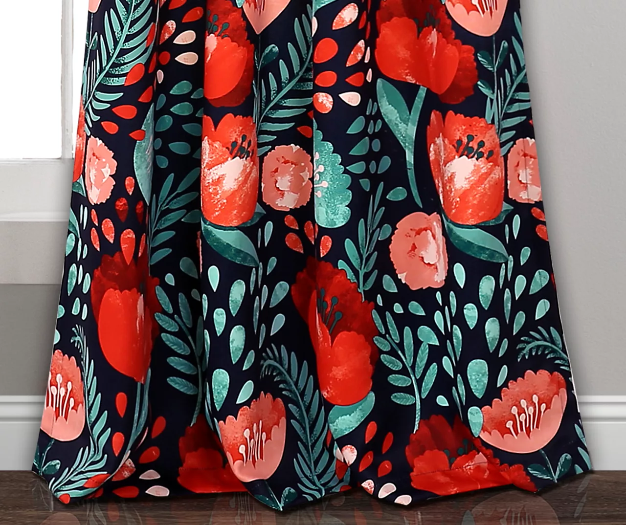 Poppy Garden Navy & Red Room-Darkening Back Tab Curtain Panel Pair, (84") 4 Poppy Garden Navy & Red Room-Darkening Back Tab Curtain Panel Pair, (84") - Image 4