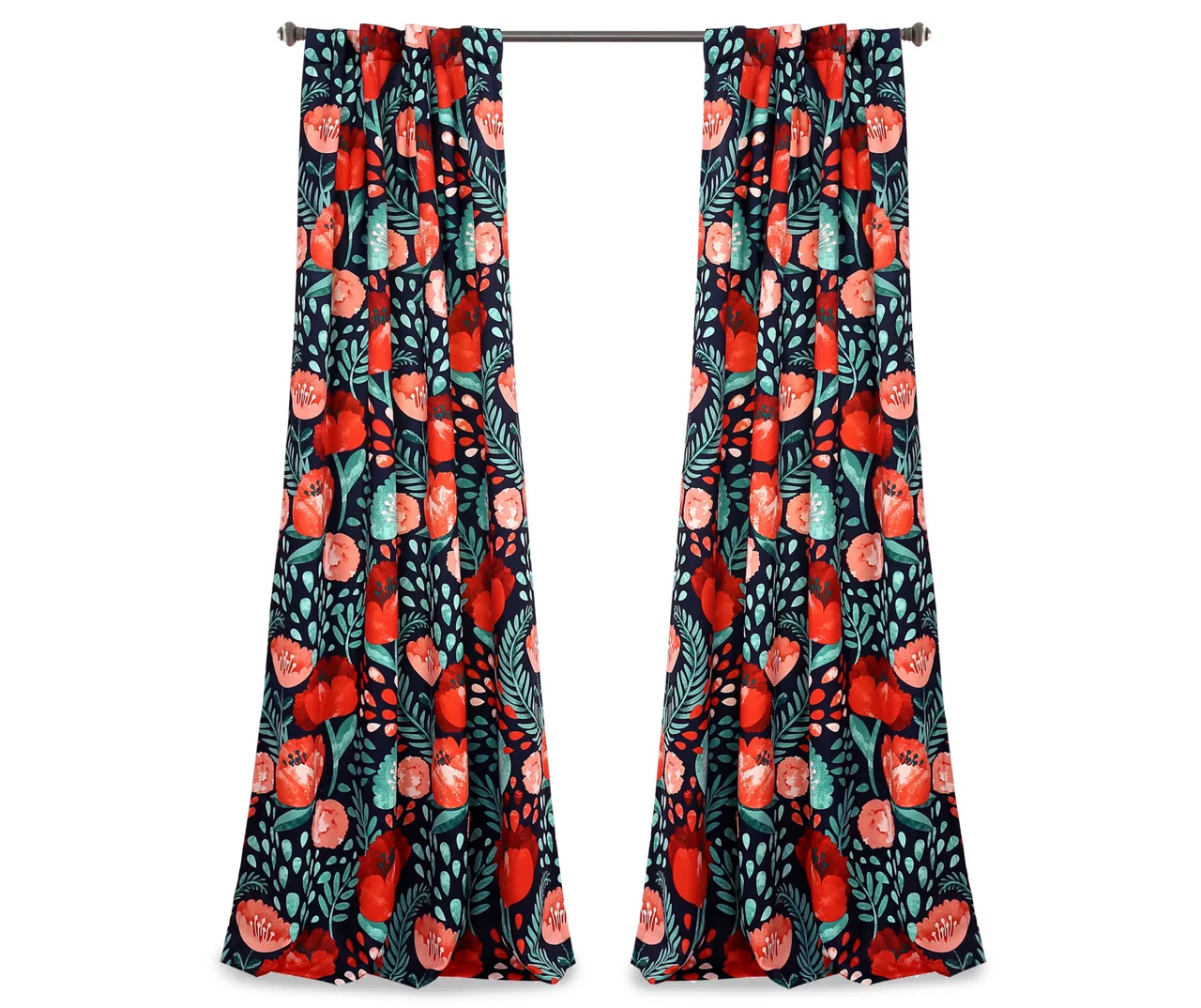 Poppy Garden Navy & Red Room-Darkening Back Tab Curtain Panel Pair, (84") 8 Poppy Garden Navy & Red Room-Darkening Back Tab Curtain Panel Pair, (84") - Image 8