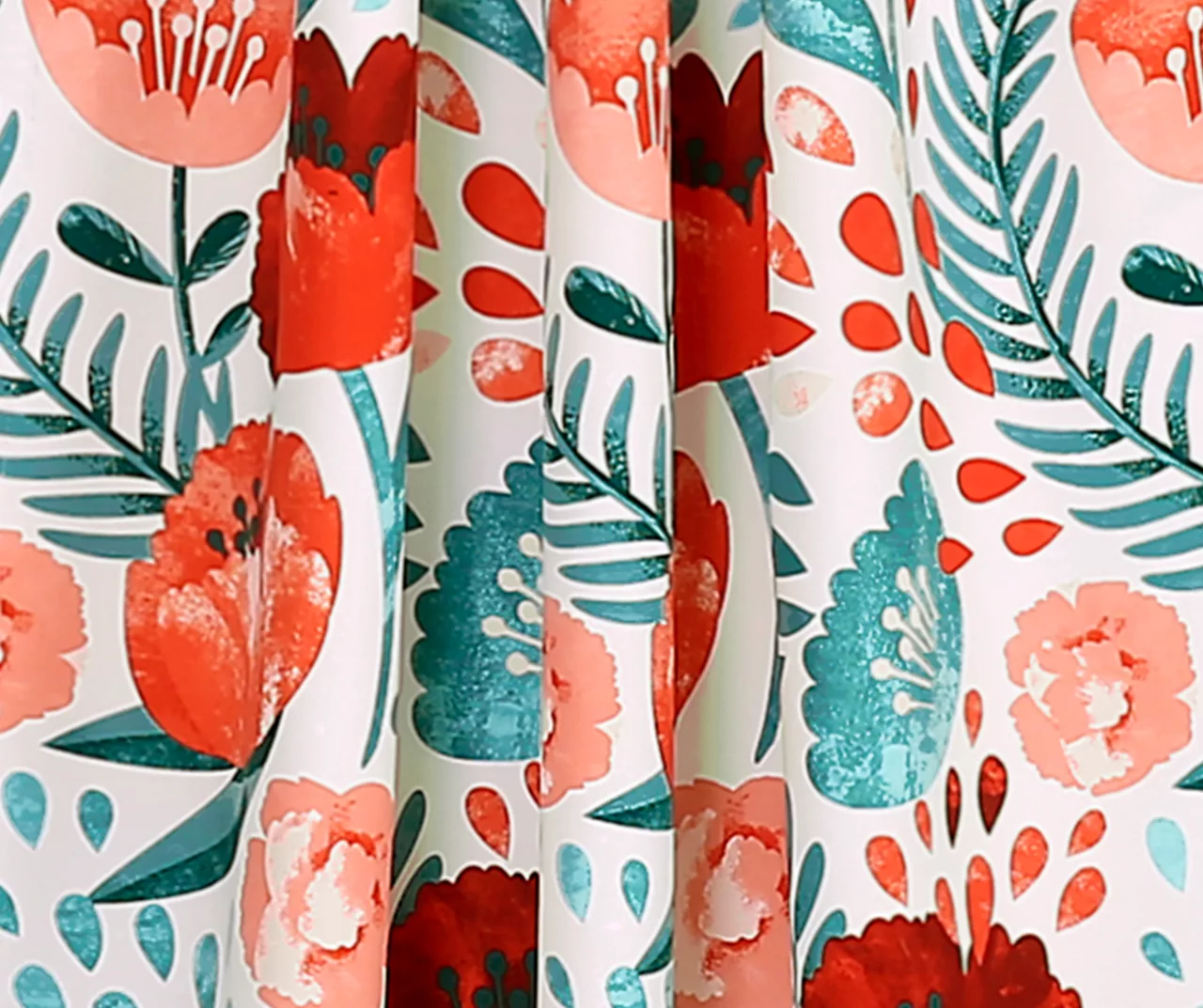 Poppy Garden Aqua & Red Room-Darkening Back Tab Curtain Panel Pair, (95") 4 Poppy Garden Aqua & Red Room-Darkening Back Tab Curtain Panel Pair, (95") - Image 4