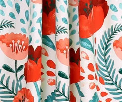 Poppy Garden Aqua & Red Room-Darkening Back Tab Curtain Panel Pair, (84") 9 Poppy Garden Aqua & Red Room-Darkening Back Tab Curtain Panel Pair, (84") -Cuisinart Store 810468164 2