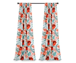 Poppy Garden Aqua & Red Room-Darkening Back Tab Curtain Panel Pair, (84") 13 Poppy Garden Aqua & Red Room-Darkening Back Tab Curtain Panel Pair, (84") -Cuisinart Store 810468164 7