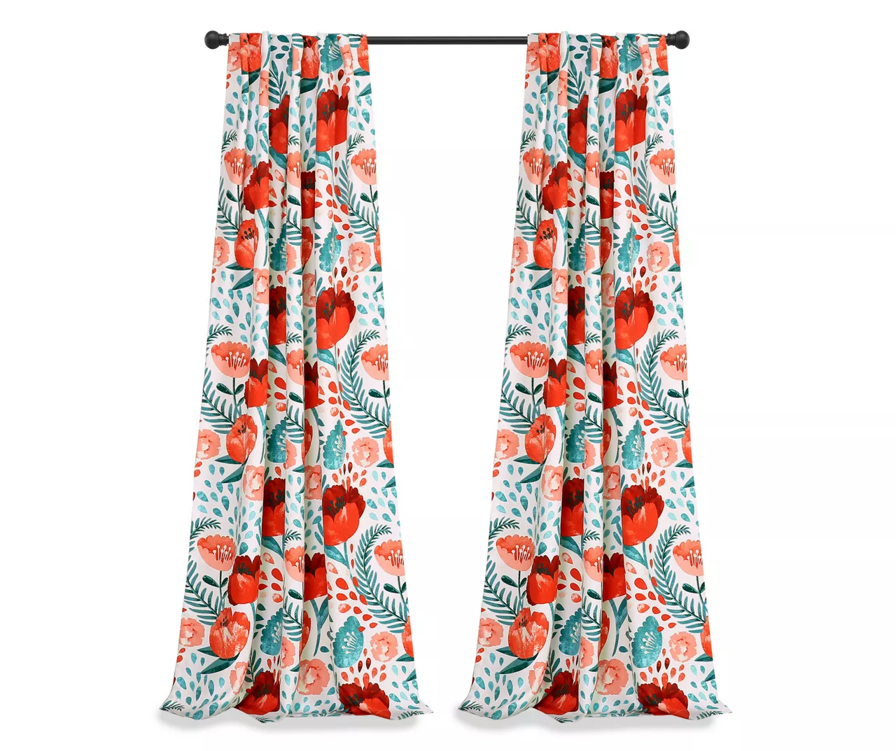Poppy Garden Aqua & Red Room-Darkening Back Tab Curtain Panel Pair, (84") 7 Poppy Garden Aqua & Red Room-Darkening Back Tab Curtain Panel Pair, (84") - Image 7