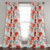 Poppy Garden Aqua & Red Room-Darkening Back Tab Curtain Panel Pair, (108")