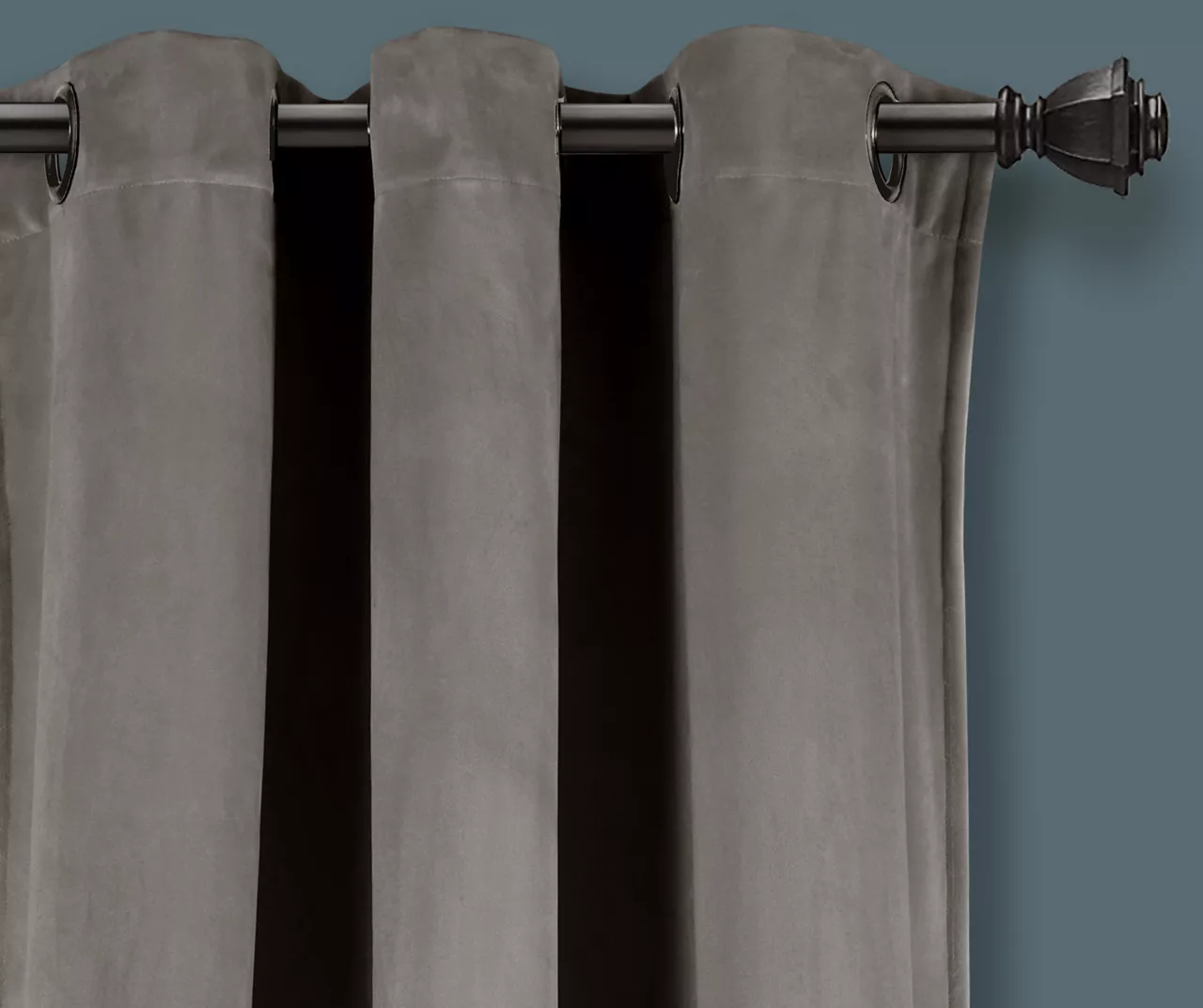 Prima Velvet Gray Room-Darkening Grommet Curtain Panel Pair, (108") 2 Prima Velvet Gray Room-Darkening Grommet Curtain Panel Pair, (108") - Image 2