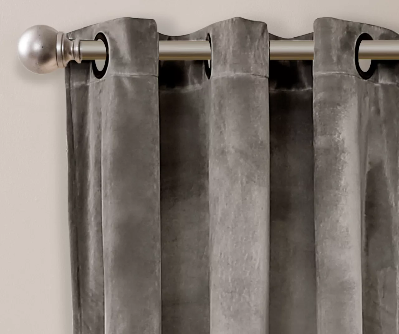 Prima Velvet Gray Room-Darkening Grommet Curtain Panel Pair, (95") 2 Prima Velvet Gray Room-Darkening Grommet Curtain Panel Pair, (95") - Image 2