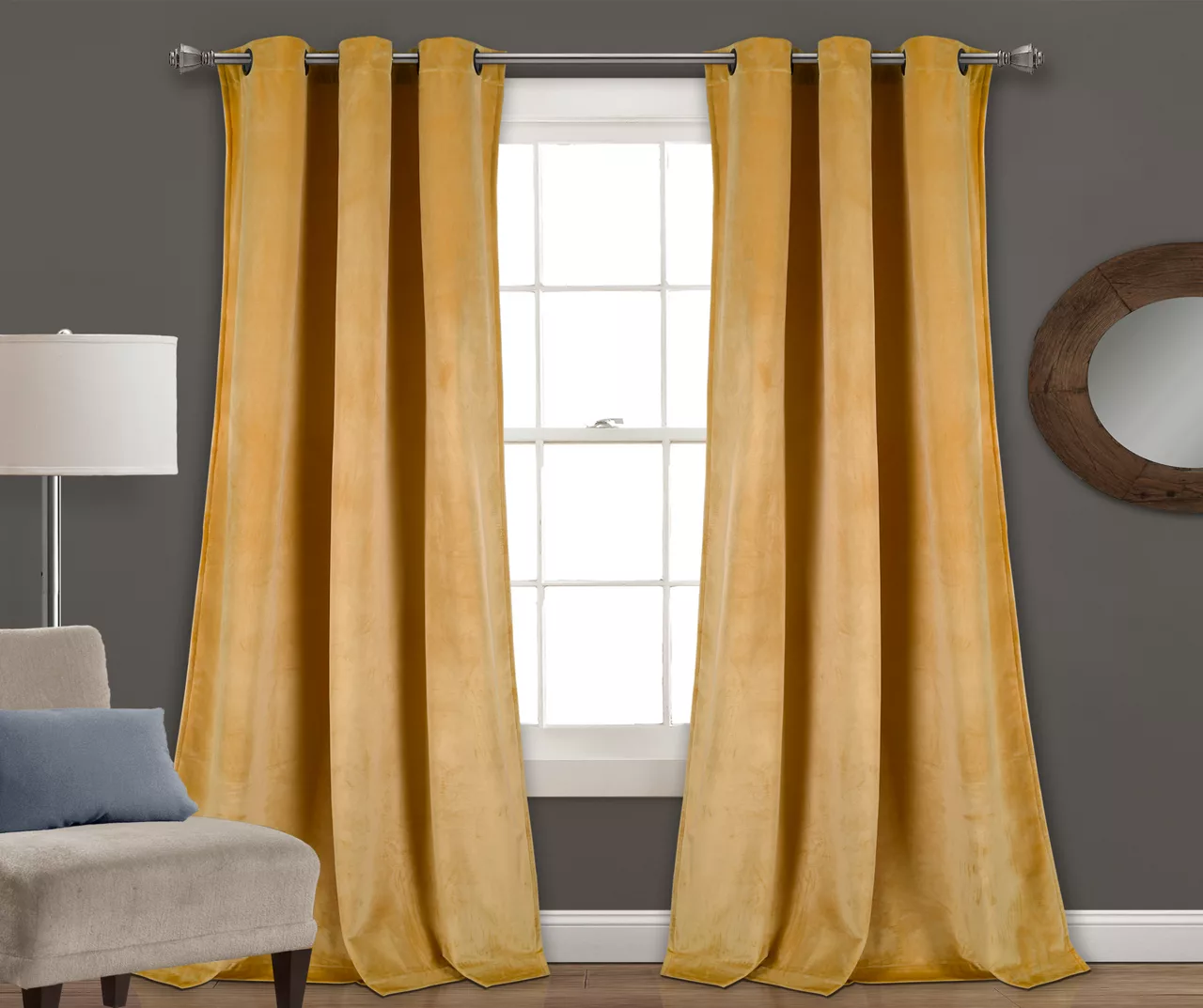 Prima Velvet Room-Darkening Grommet Curtain Panel Pair 1 Prima Velvet Room-Darkening Grommet Curtain Panel Pair