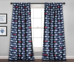 Race Cars Navy & Red Room-Darkening Back Tab Curtain Panel Pair, (84")