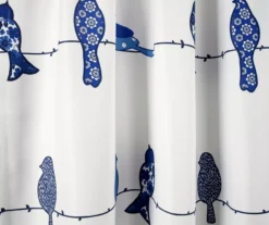 Rowley Birds Navy & White Room-Darkening Rod Pocket Curtain Panel Pair, (84") -Cuisinart Store 810468183 3