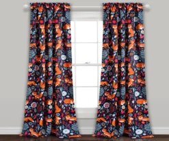 Pixie Fox Navy & Orange Room-Darkening Rod Pocket Curtain Panel Pair, (84")