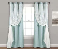 Lush Blue Blackout Grommet Curtain Panel Pair With Sheer Overlay, (84") -Cuisinart Store 810468186 2