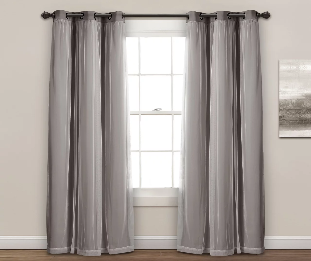 Lush Dark Gray Blackout Grommet Curtain Panel Pair With Sheer Overlay, (95") 2 Lush Dark Gray Blackout Grommet Curtain Panel Pair With Sheer Overlay, (95") - Image 2