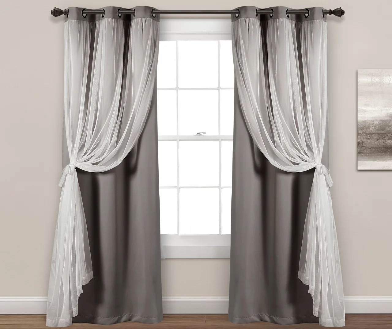 Lush Dark Gray Blackout Grommet Curtain Panel Pair With Sheer Overlay, (95") 3 Lush Dark Gray Blackout Grommet Curtain Panel Pair With Sheer Overlay, (95") - Image 3