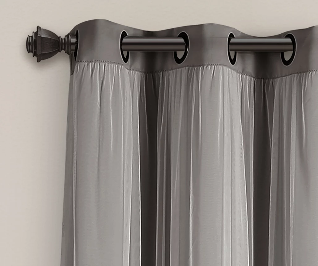 Lush Dark Gray Blackout Grommet Curtain Panel Pair With Sheer Overlay, (95") 5 Lush Dark Gray Blackout Grommet Curtain Panel Pair With Sheer Overlay, (95") - Image 5