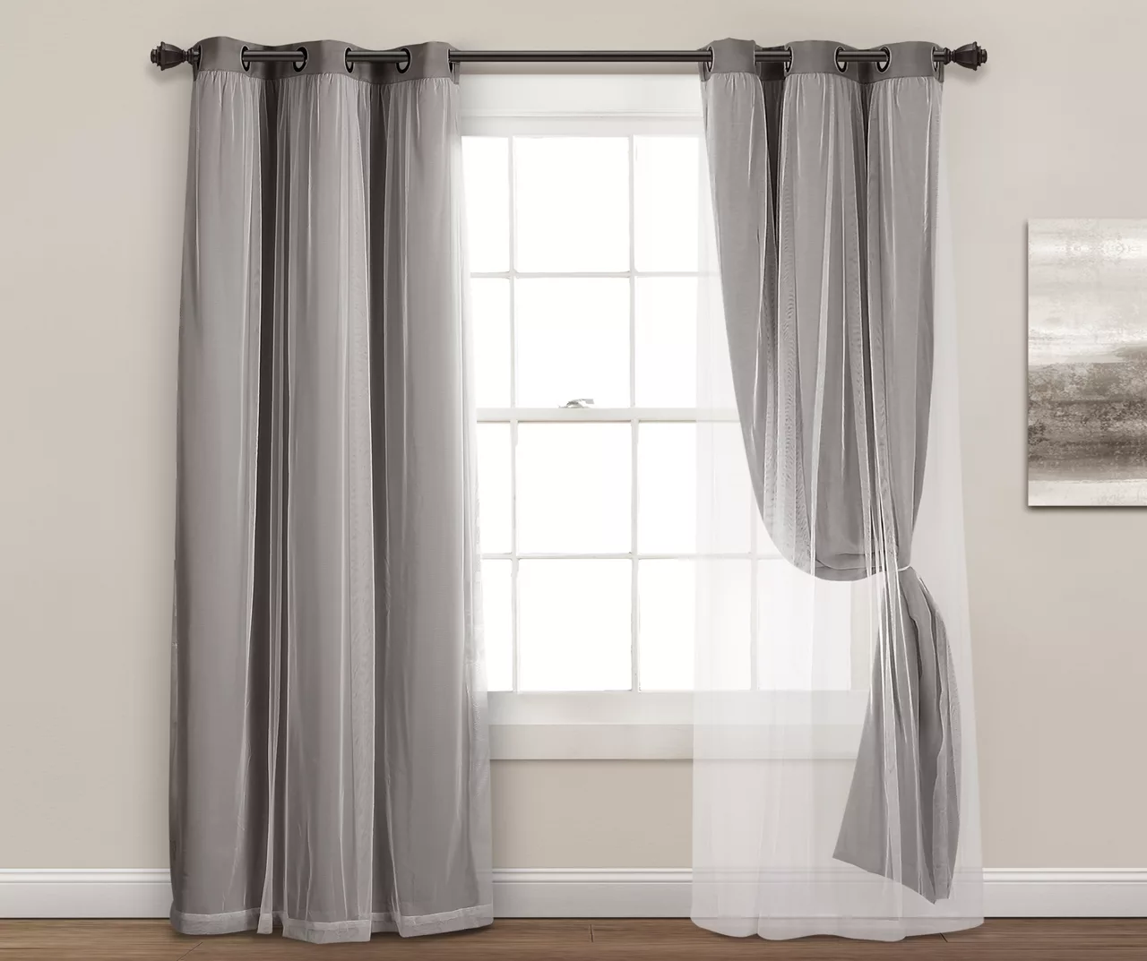 Lush Dark Gray Blackout Grommet Curtain Panel Pair With Sheer Overlay, (84") 4 Lush Dark Gray Blackout Grommet Curtain Panel Pair With Sheer Overlay, (84") - Image 4
